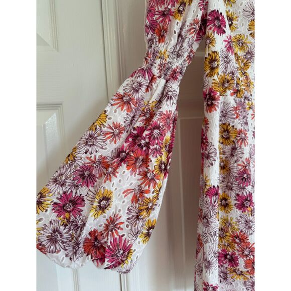 Wayf Somerset Puff Sleeve Daisy Floral Print Eyelet Mini Dress XS NWT - Picture 3 of 12